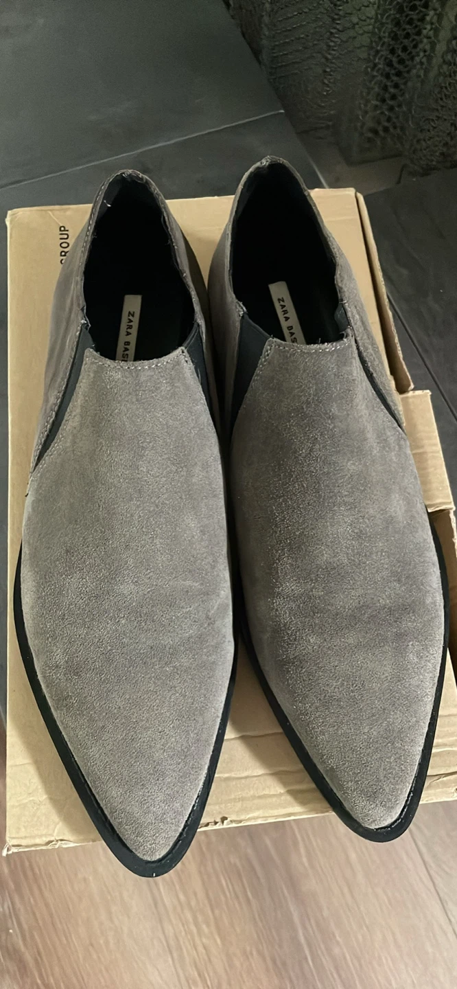 ZARA Grey Suede Pointed Toe Slip-On Flats - photo 4