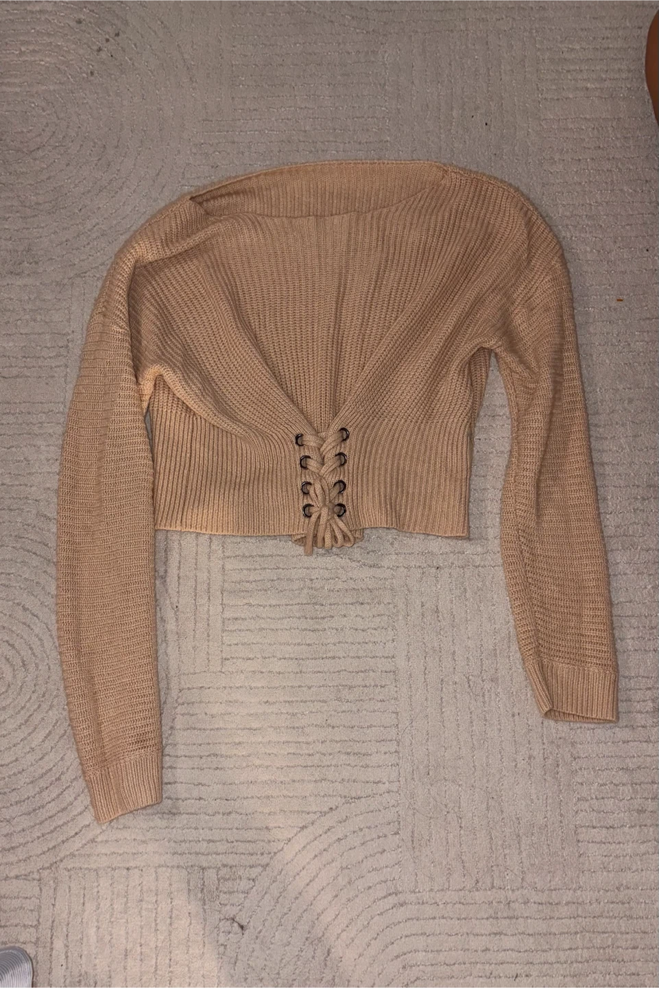 Women's Tan Lace-Up Crop Sweater