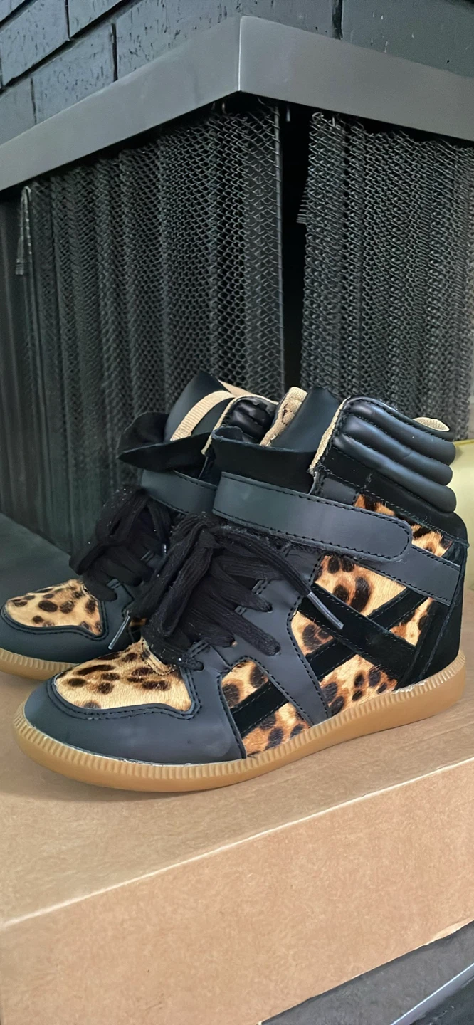 Zara Black and Leopard Print Wedge Sneakers