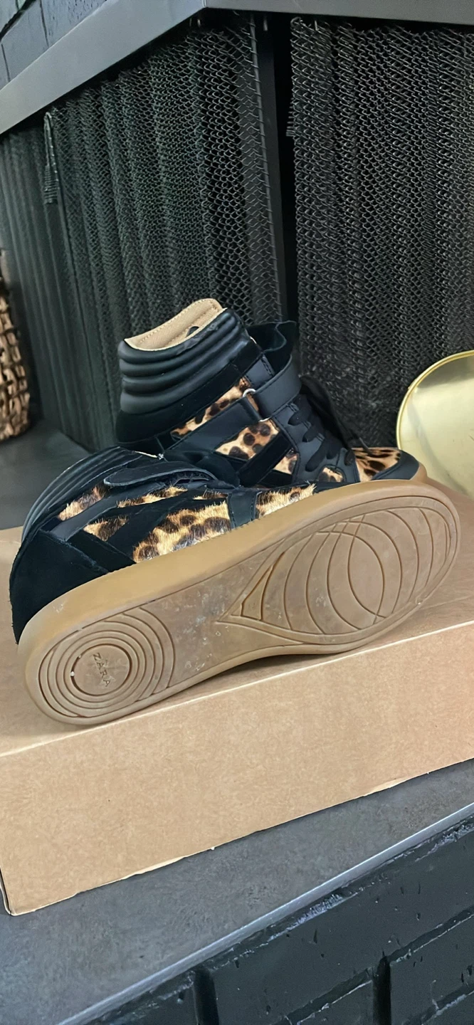Zara Black and Leopard Print Wedge Sneakers - photo 5