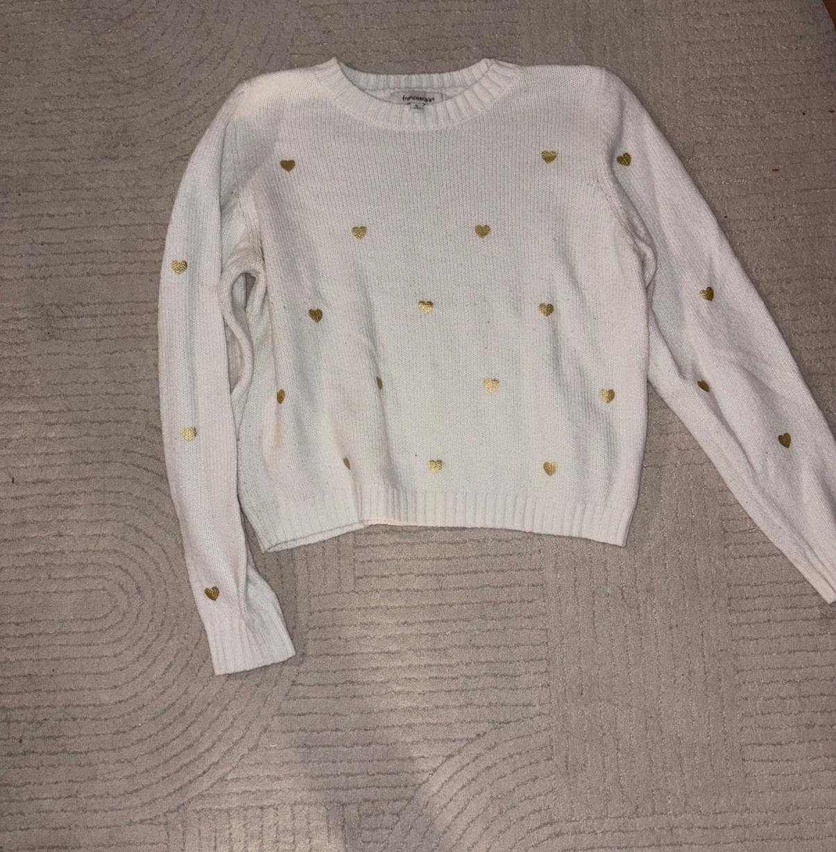 White sweater with gold hearts