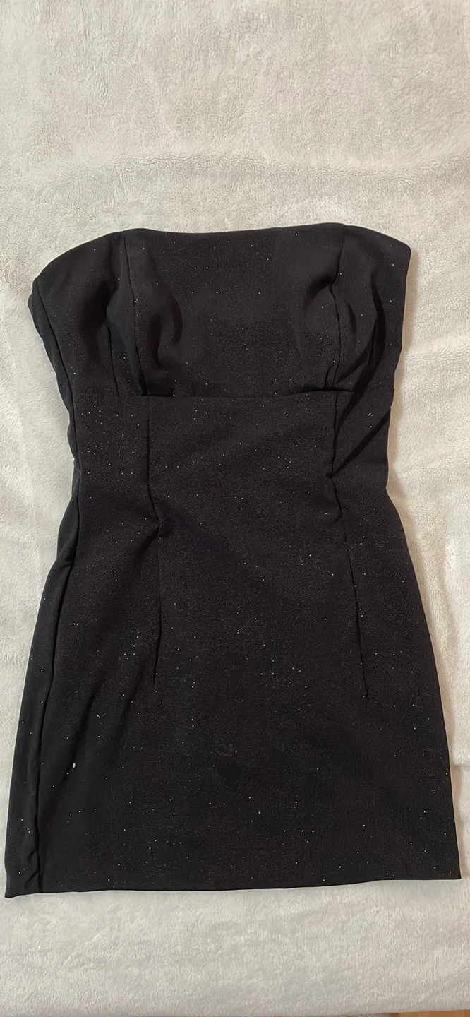 Black strapless sparkly mini dress