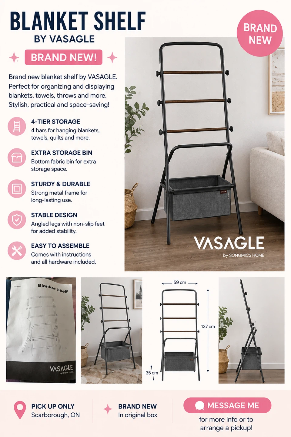 VASAGLE Blanket Shelf