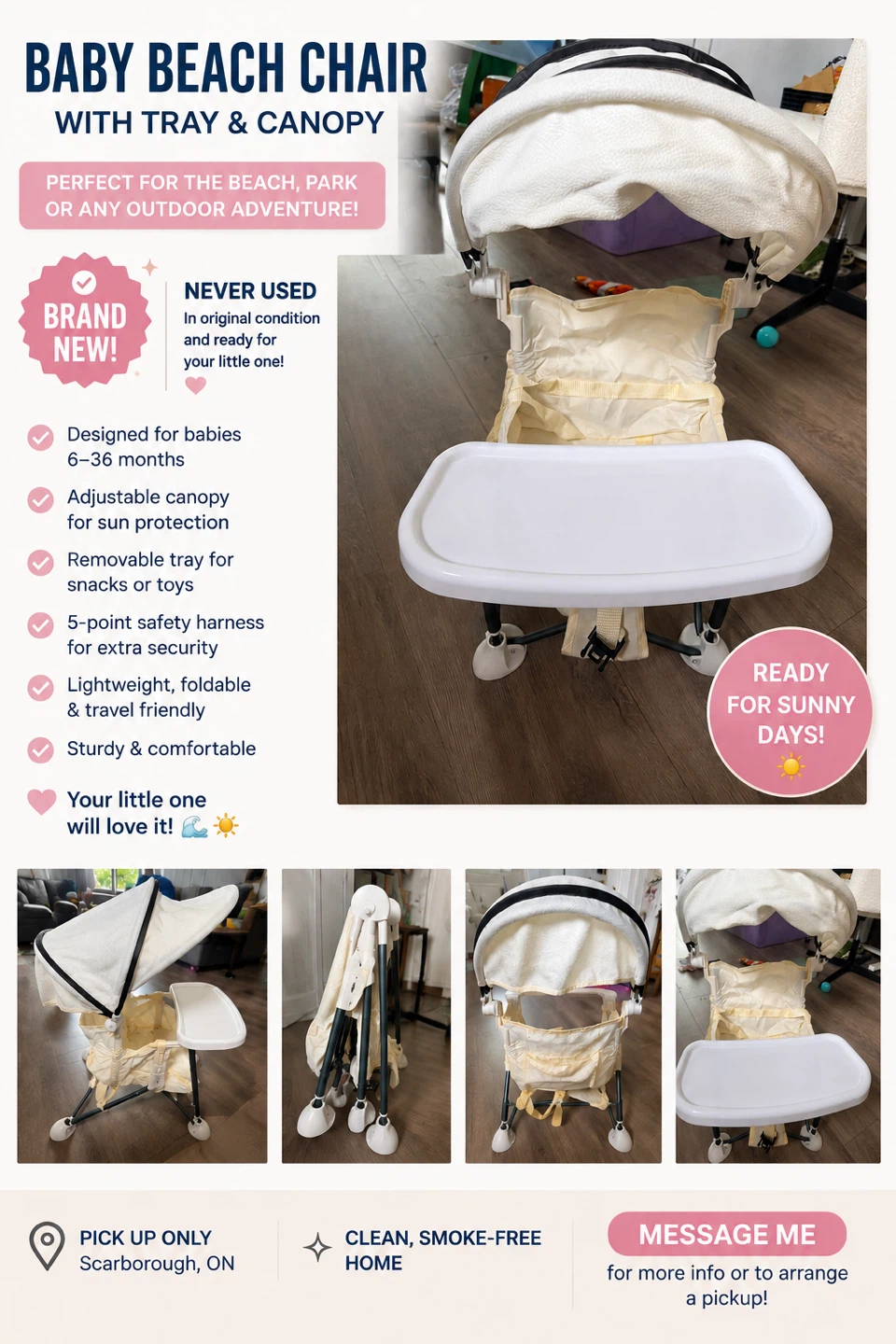 Baby Beach Chair with Tray & Canopy