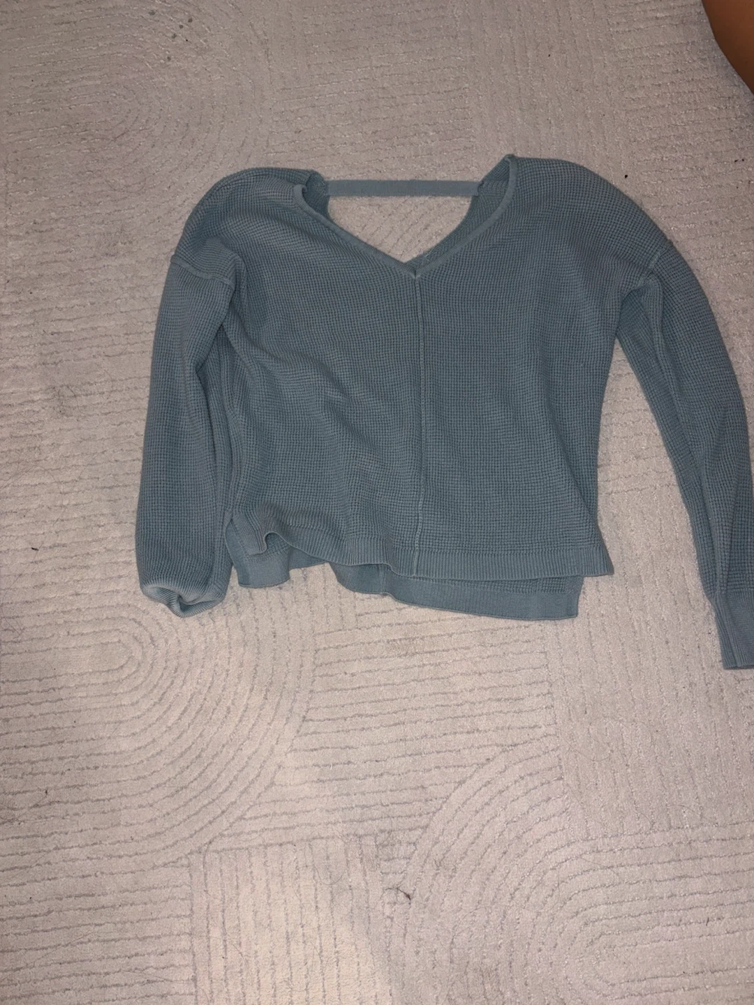 Light Blue Long Sleeve V-Neck Cutout Sweater