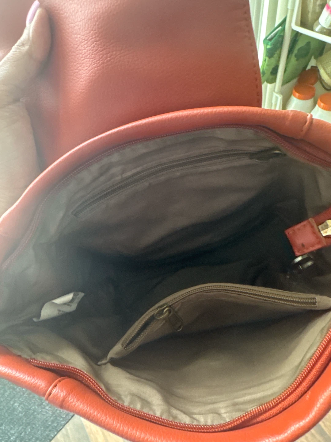 Orange Faux Leather Drawstring Backpack - photo 2