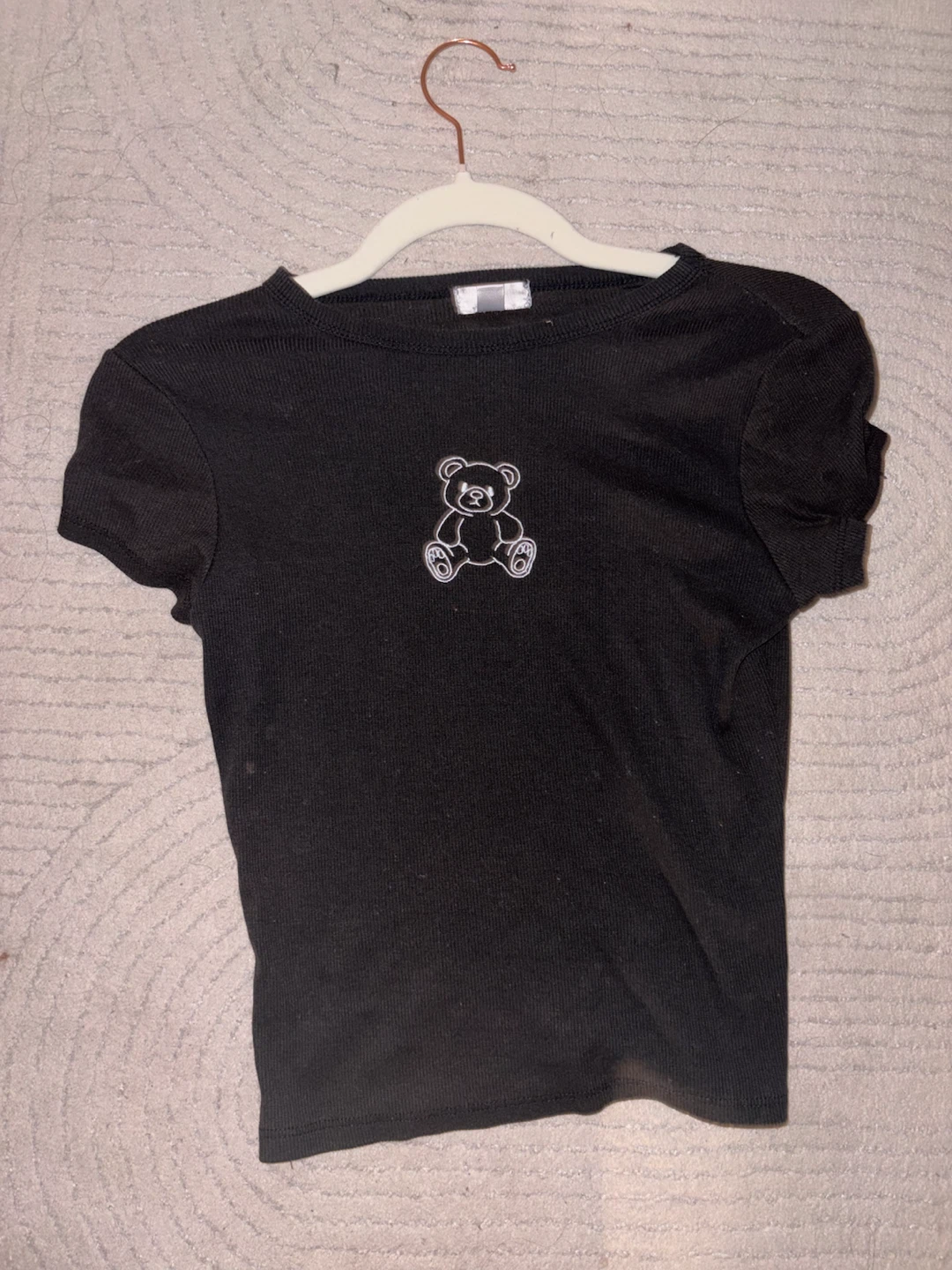 Black Ribbed Teddy Bear Graphic T-Shirt
