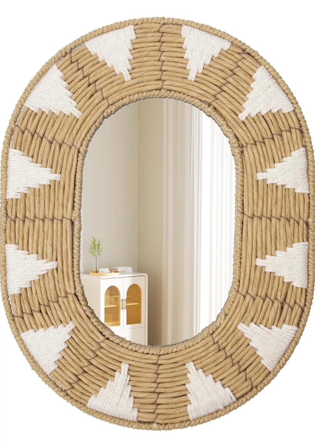 Oval Woven Mirror with White Triangle Detail