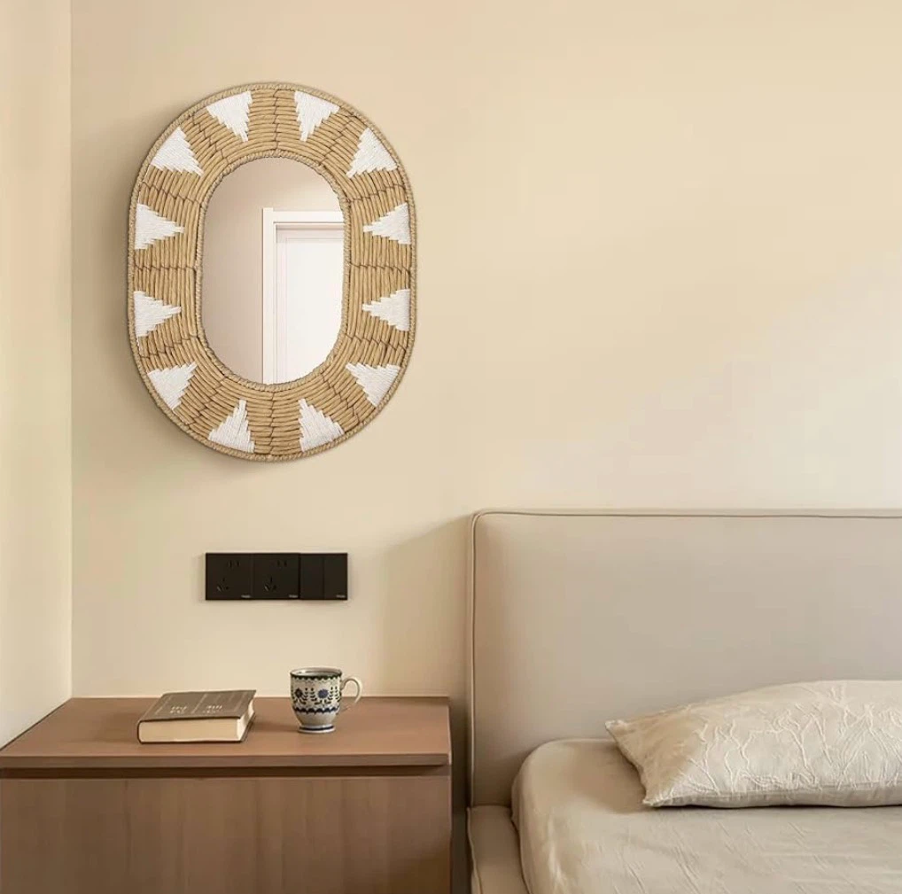 Oval Woven Mirror with White Triangle Detail - photo 3