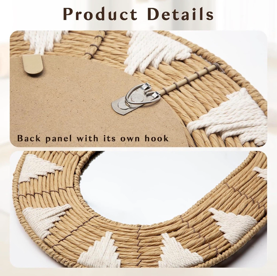 Oval Woven Mirror with White Triangle Detail - photo 4