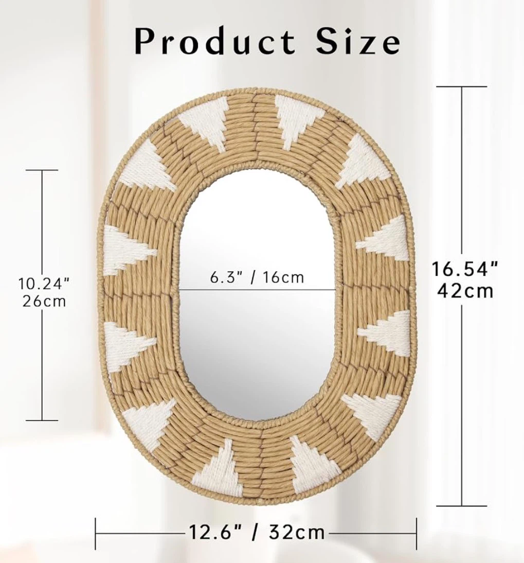 Oval Woven Mirror with White Triangle Detail - photo 5