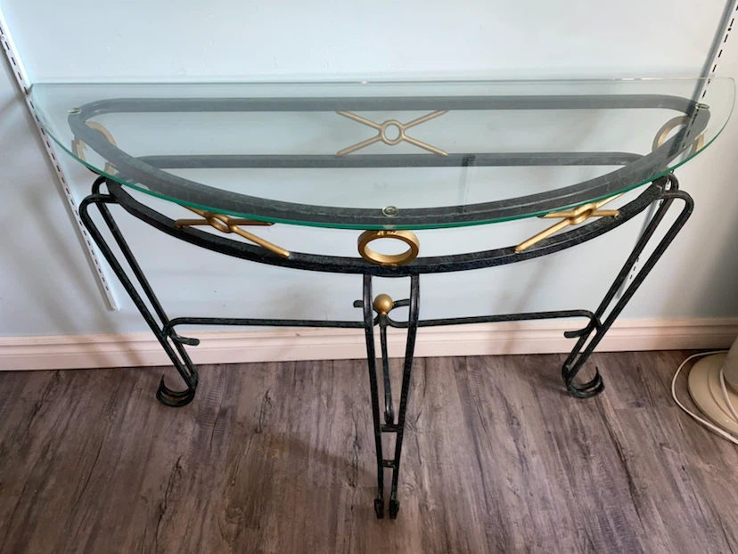 Console Table with Glass Top. Not used. Been sitting in basement