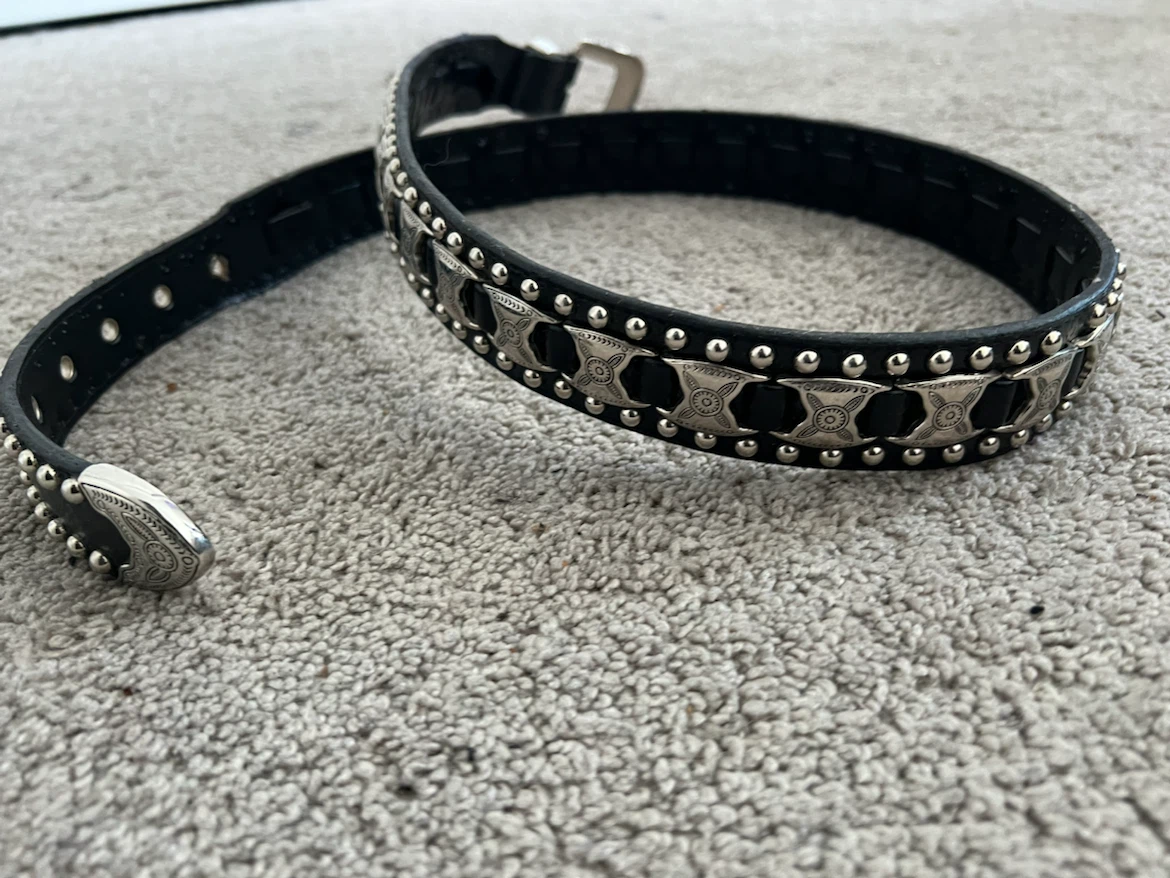 Black Western Style Belt with Silver Studs and Buckle