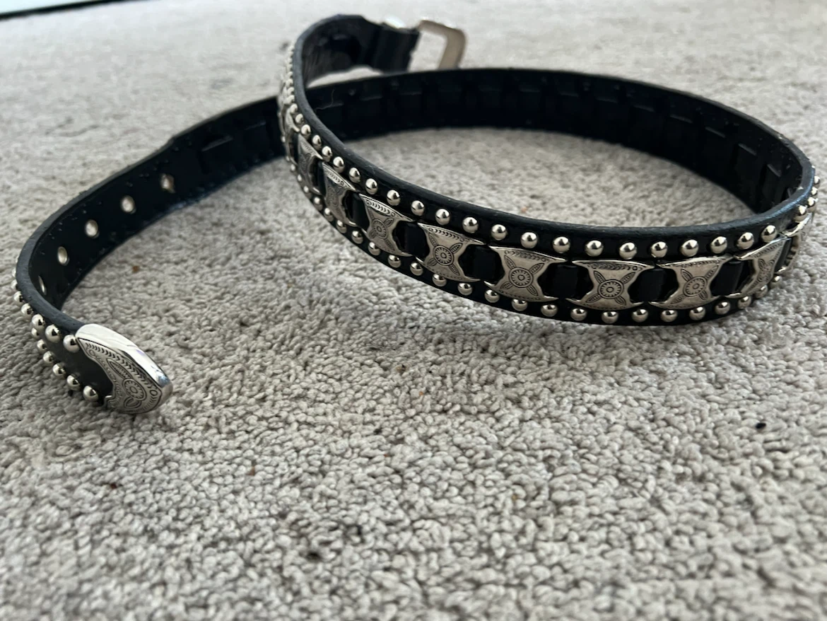 Black Western Style Belt with Silver Studs and Buckle - photo 2