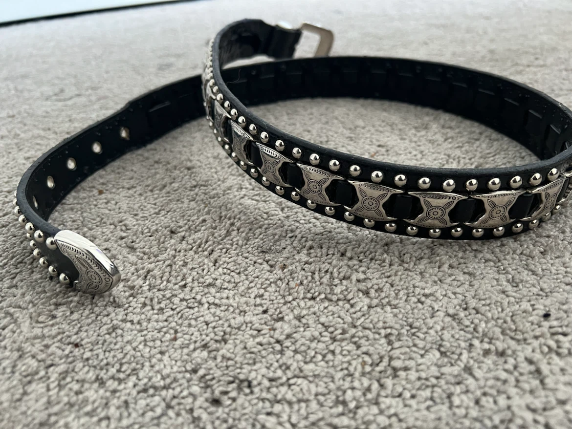 Black Western Style Belt with Silver Studs and Buckle - photo 3