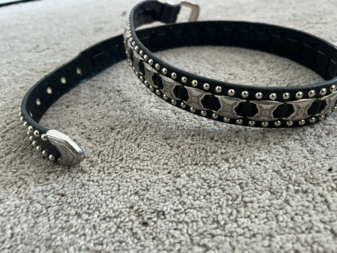 Black Western Style Belt with Silver Studs and Buckle - photo 4