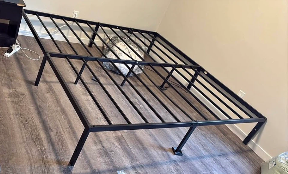 Black Metal Bed Frame with Built-in USB Ports