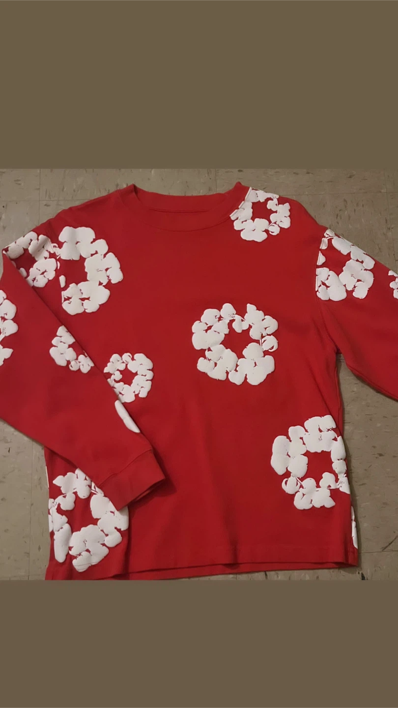 DENIM TEARS Red Floral Long Sleeve Shirt Size S