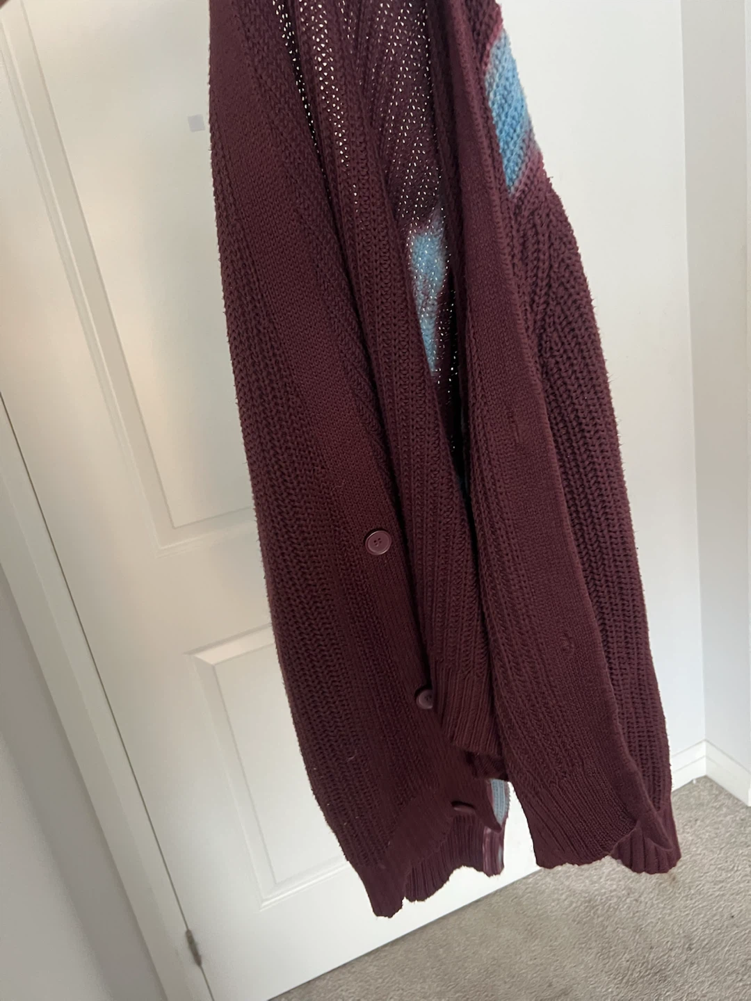 ZARAMaroon Knit Cardigan with Blue Tie-Dye Accent - photo 3