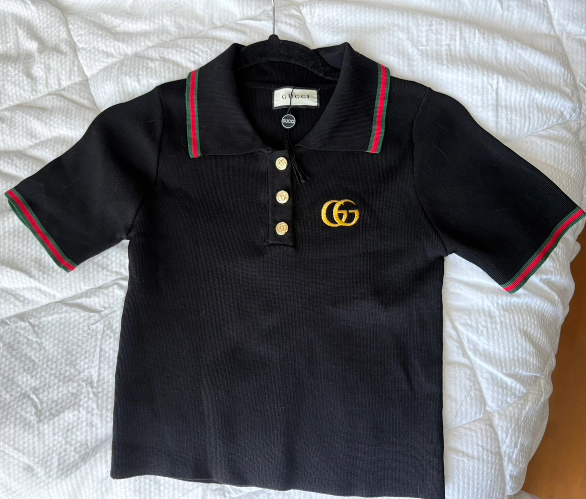 GUCCI Black Polo Shirt with GG Logo