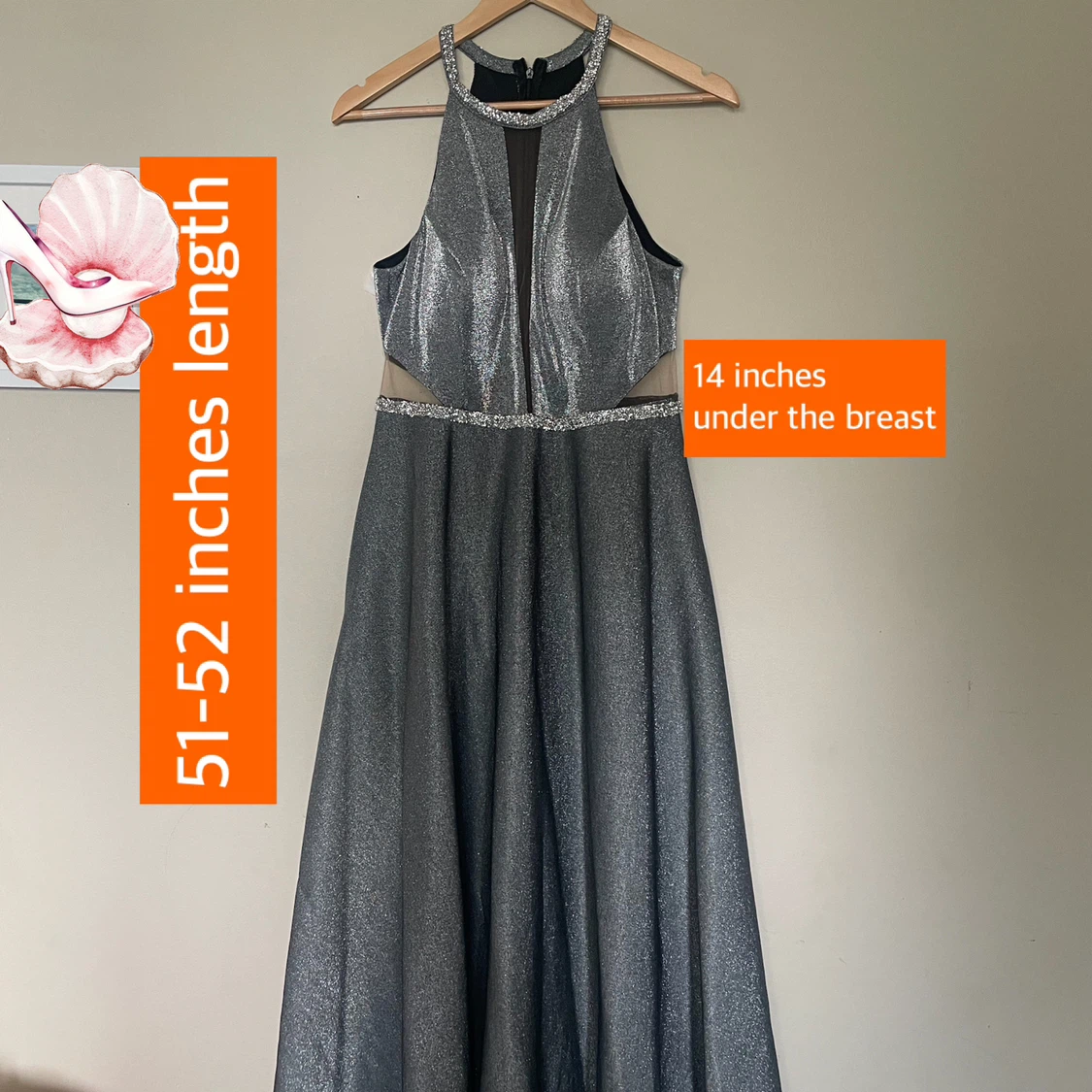 Metallic Grey Halter Neck Maxi Dress - small to medium
