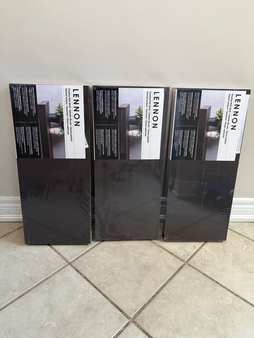 3 dark brown Floating Wall Shelves