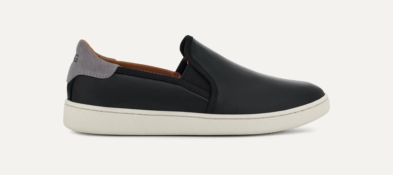 (NEW) UGG  Black Leather Slip-On Sneakers W9 - photo 2