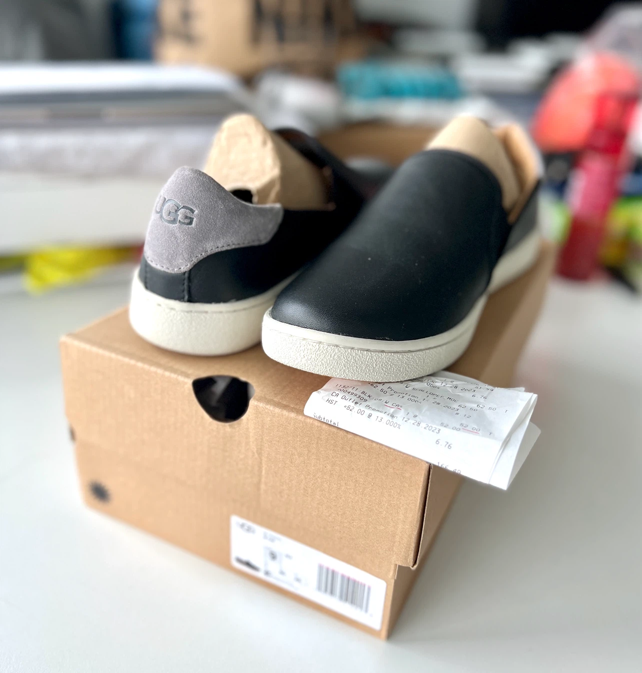 (NEW) UGG  Black Leather Slip-On Sneakers W9 - photo 4