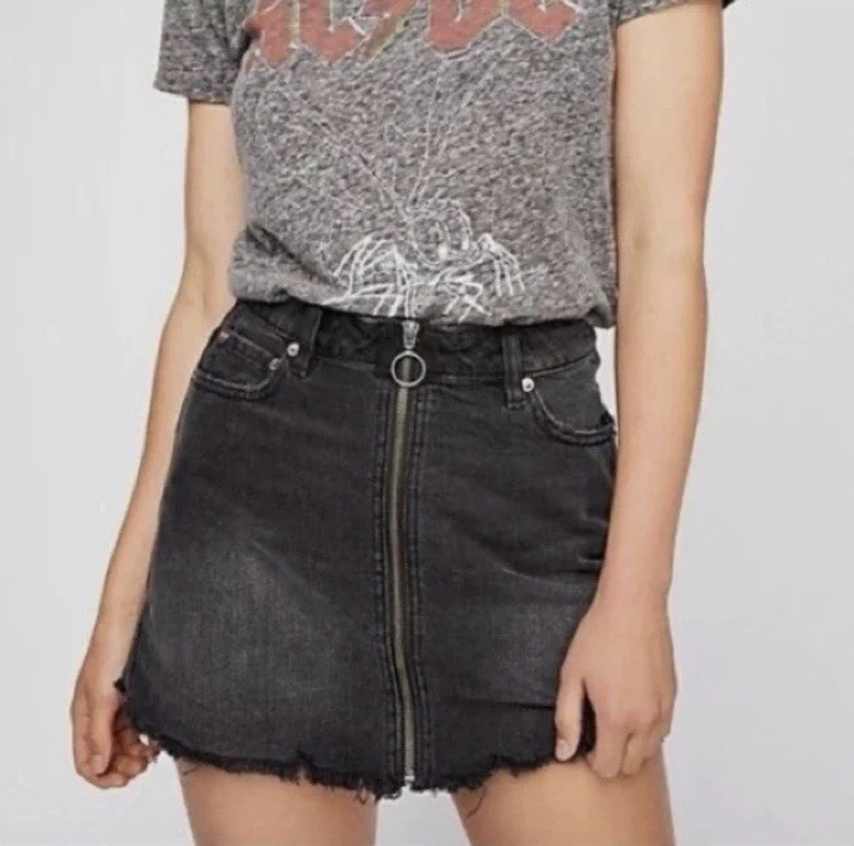We the Free Free People Zip It Up Washed Denim Mini Skirt