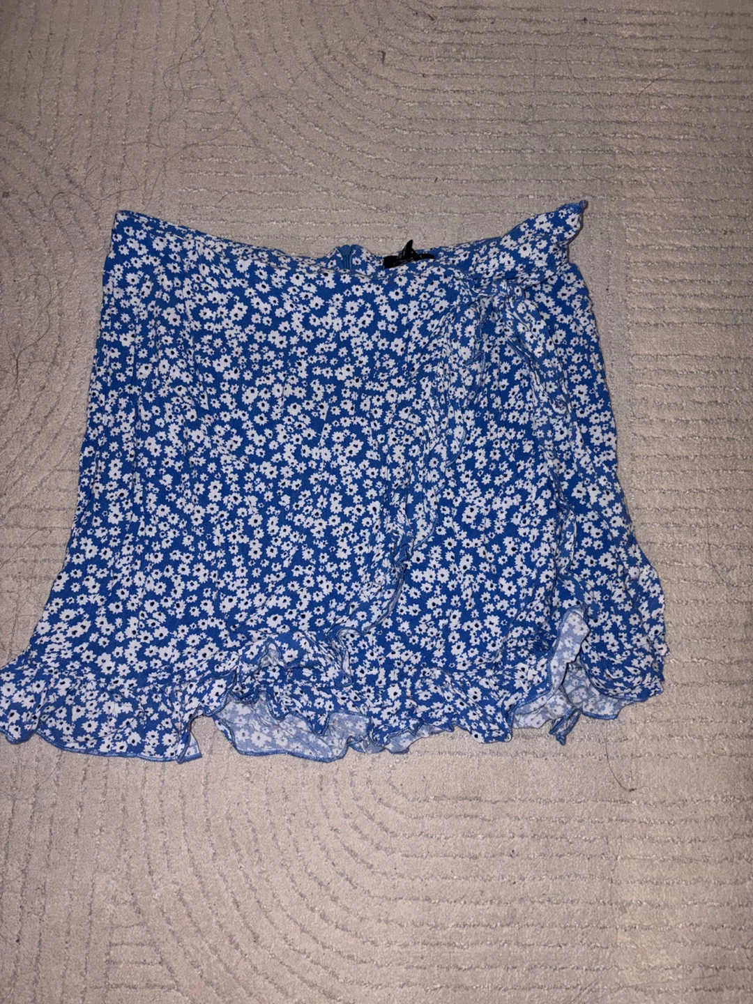 Blue Floral Ruffle Mini Skirt