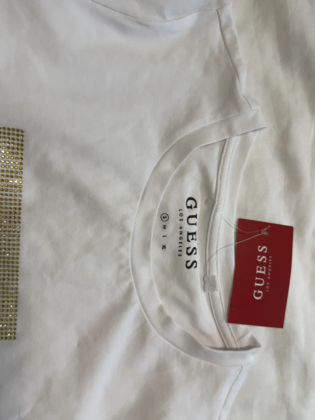 Guess White T-Shirt with Rhinestone Logo - Size S - photo 2