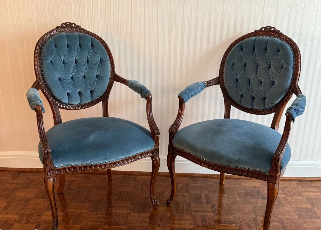 Vintage Blue Velvet Accent Chairs (Set of 2) - photo 2