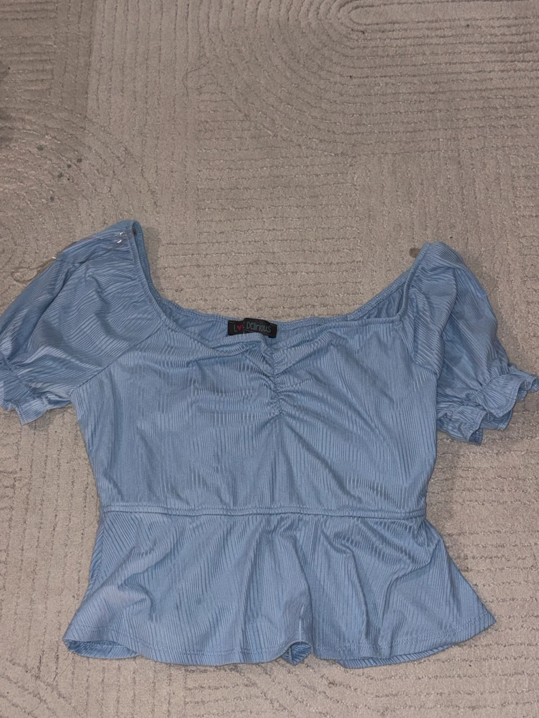 Shein Blue Puff Sleeve Peplum Top