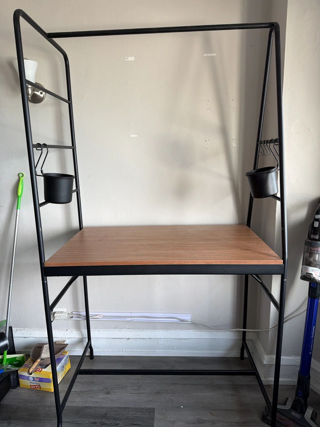 Black Metal Standing Desk with Wood Top
