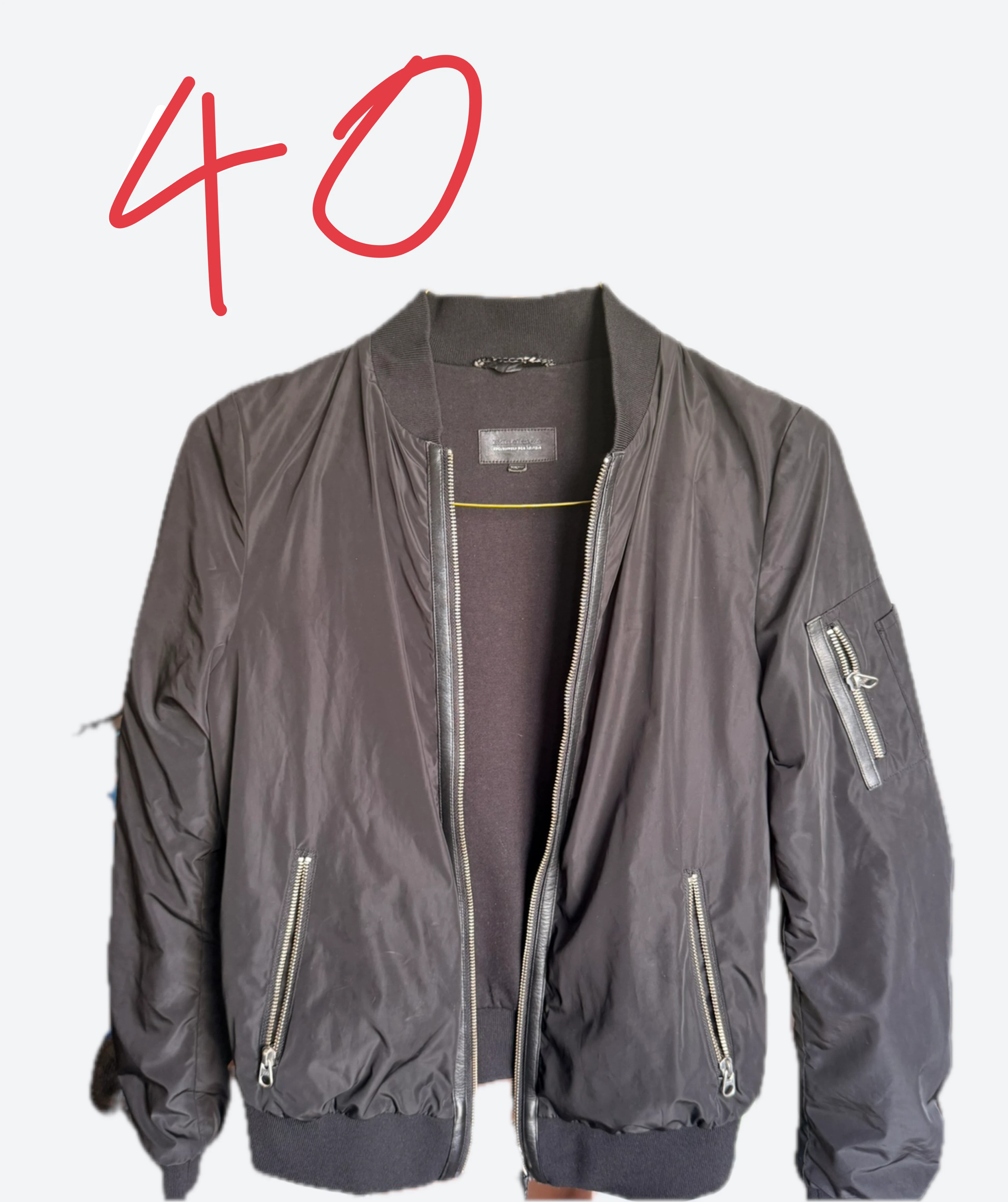 Black Bomber Jacket with Leather Accents