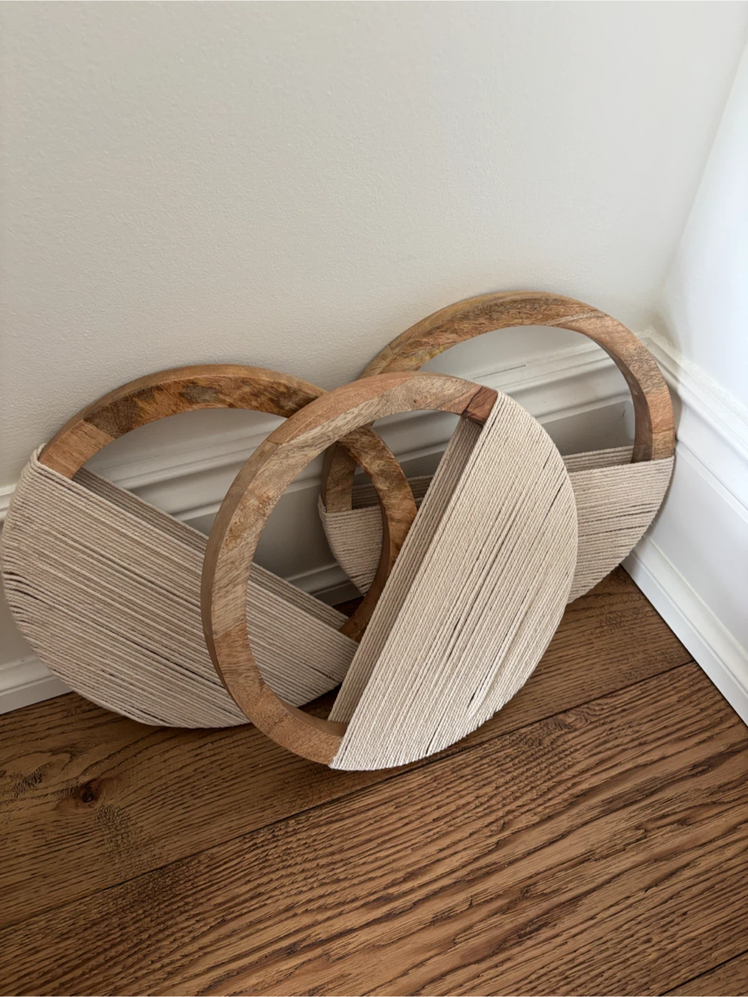 BOUCLAIR SET OF 3 MANGO WOOD & ROPE CIRCLE WALL DECOR