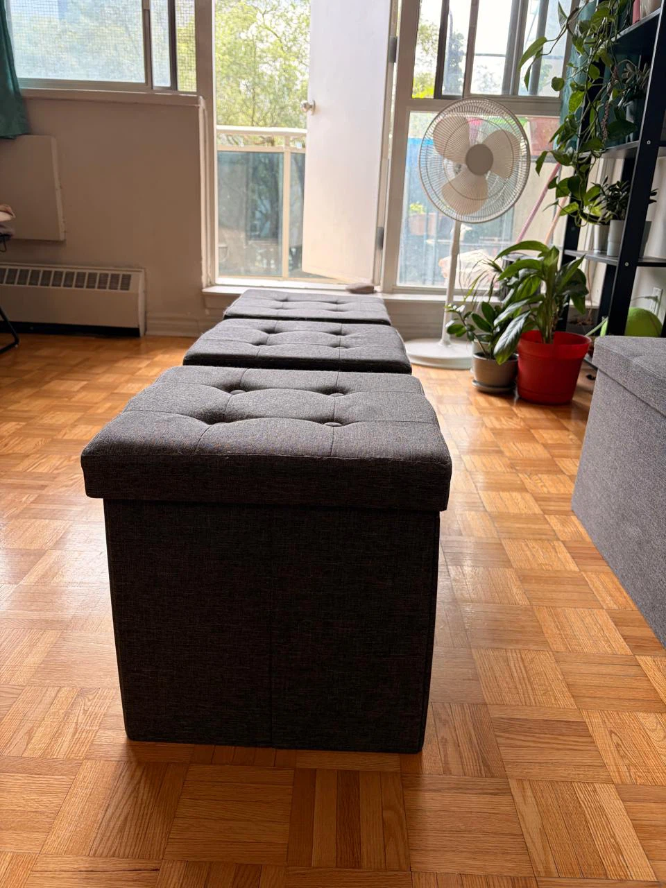Dark Grey Fabric Storage Ottomans Set - photo 5