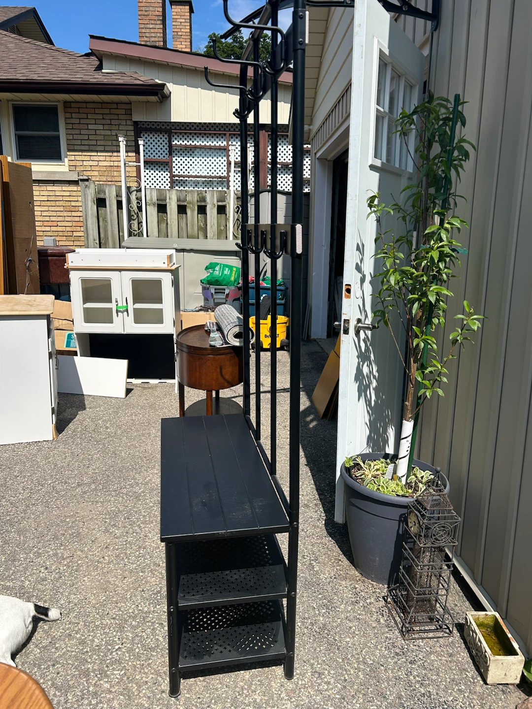 Black Metal Hall Tree with Bench and Shelves - photo 2