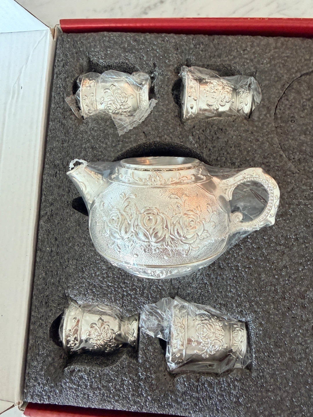 Vintage Silver Teapot and Cup Set