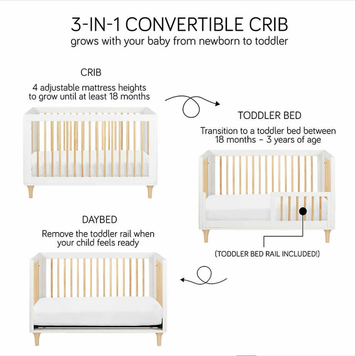 Babyletto Lolly Natural Wood 3-in-1 Convertible Crib