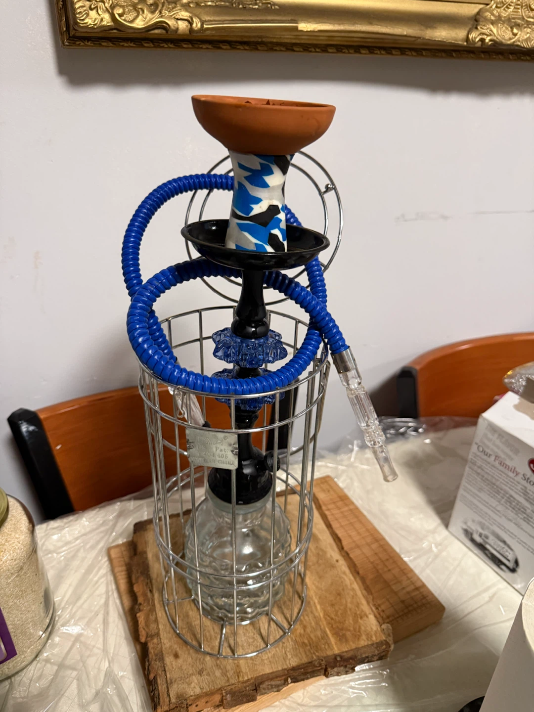 Blue Hookah Pipe with Clay Bowl