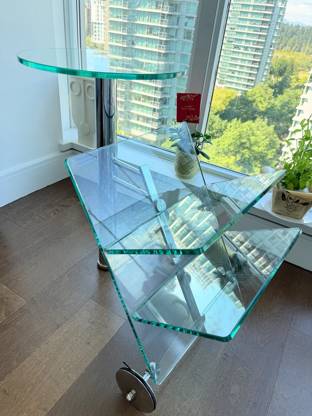 Glass Bar Cart with Wheels