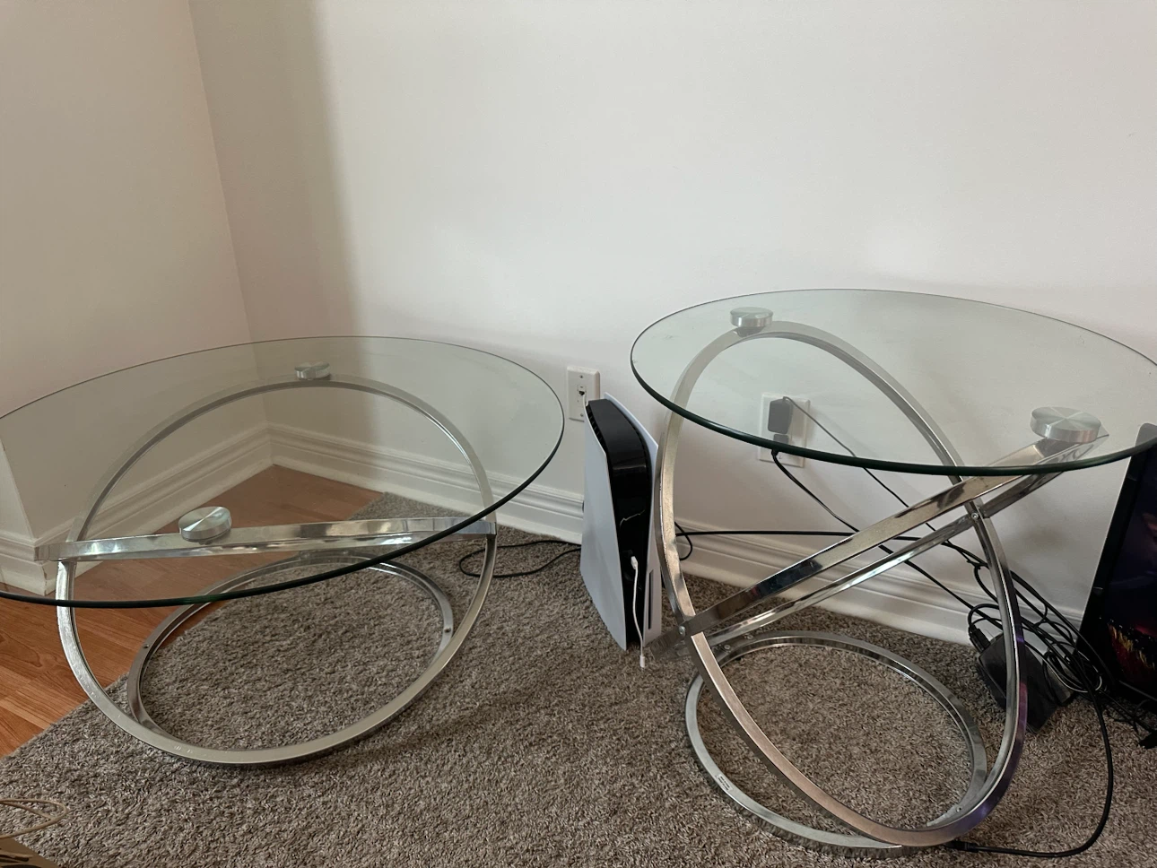 Set of 2 Modern Glass and Chrome Accent Tables