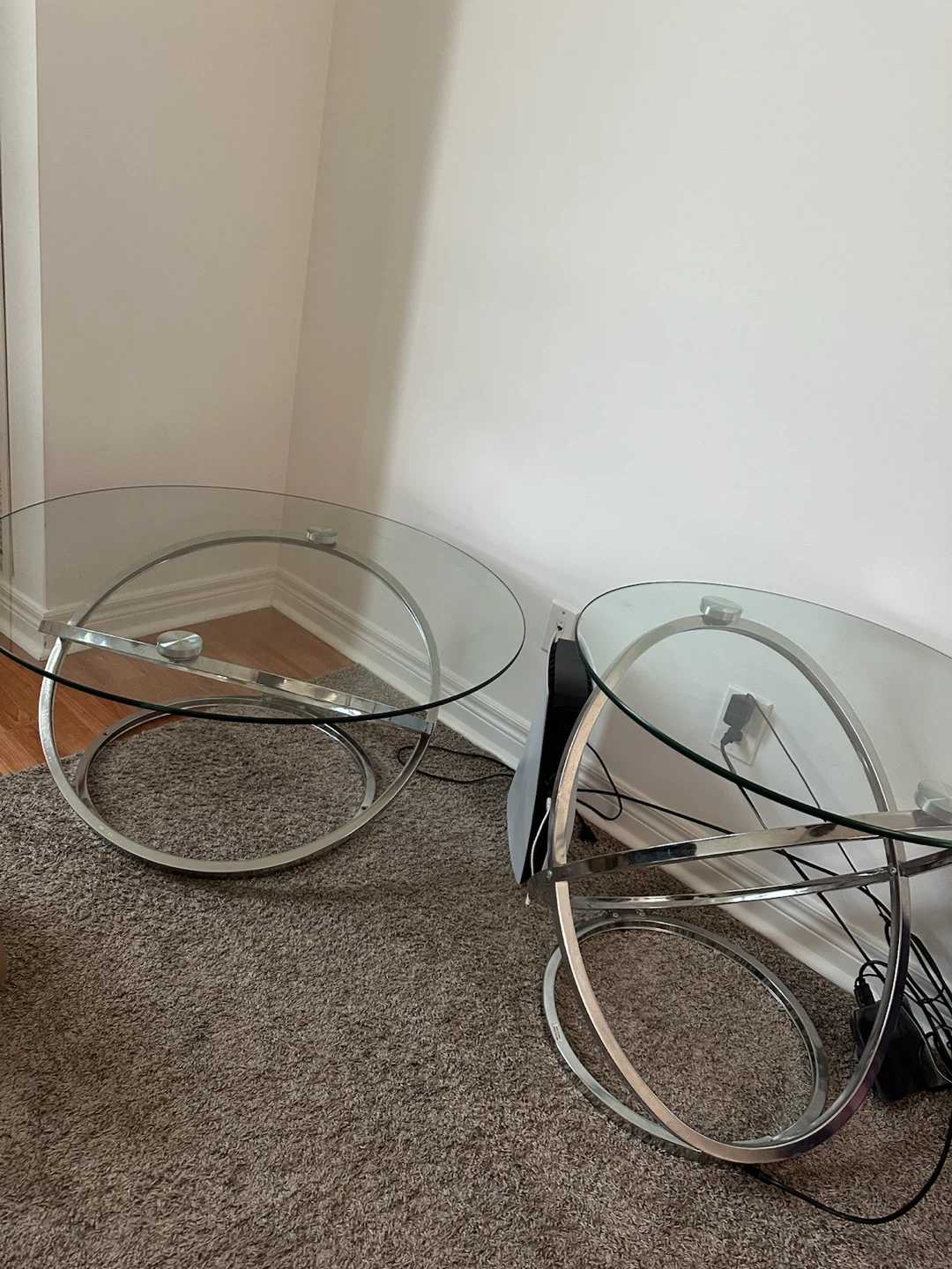 Set of 2 Modern Glass and Chrome Accent Tables - photo 2