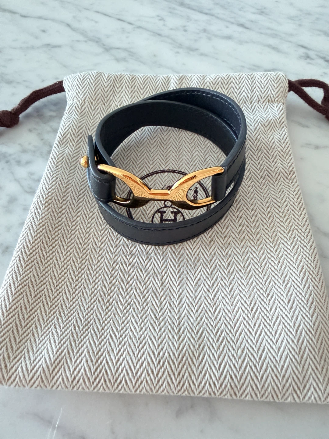 Hermès Leather Bracelet with Gold Hardware