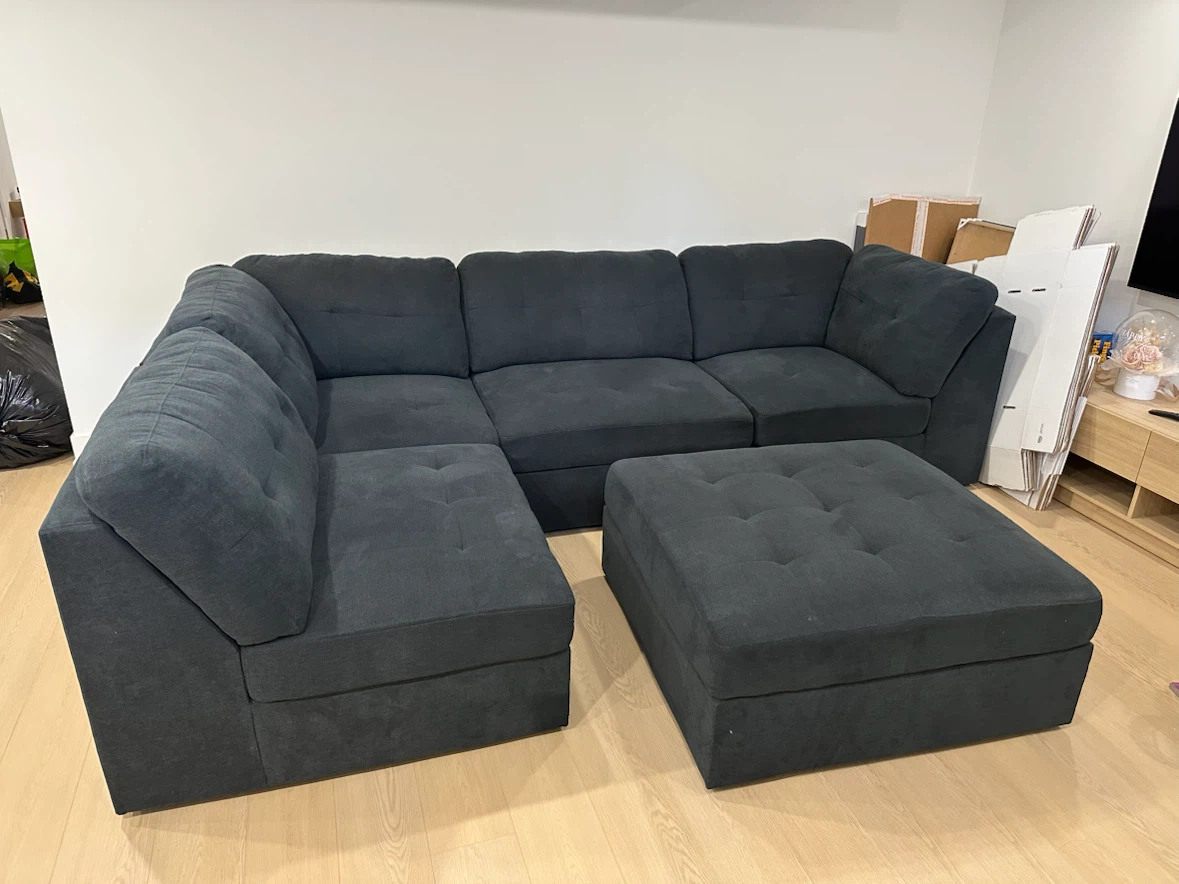 Dark Grey Sectional Sofa with Ottoman