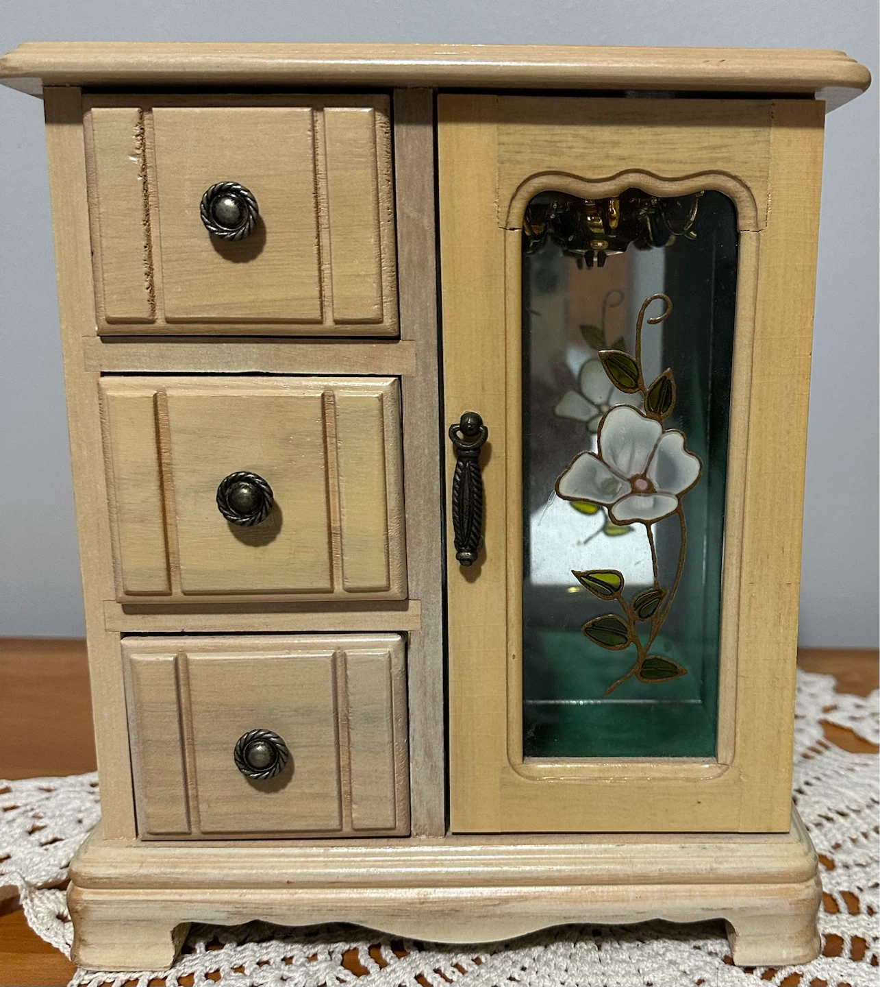 Wooden Jewelry Box with Glass Door