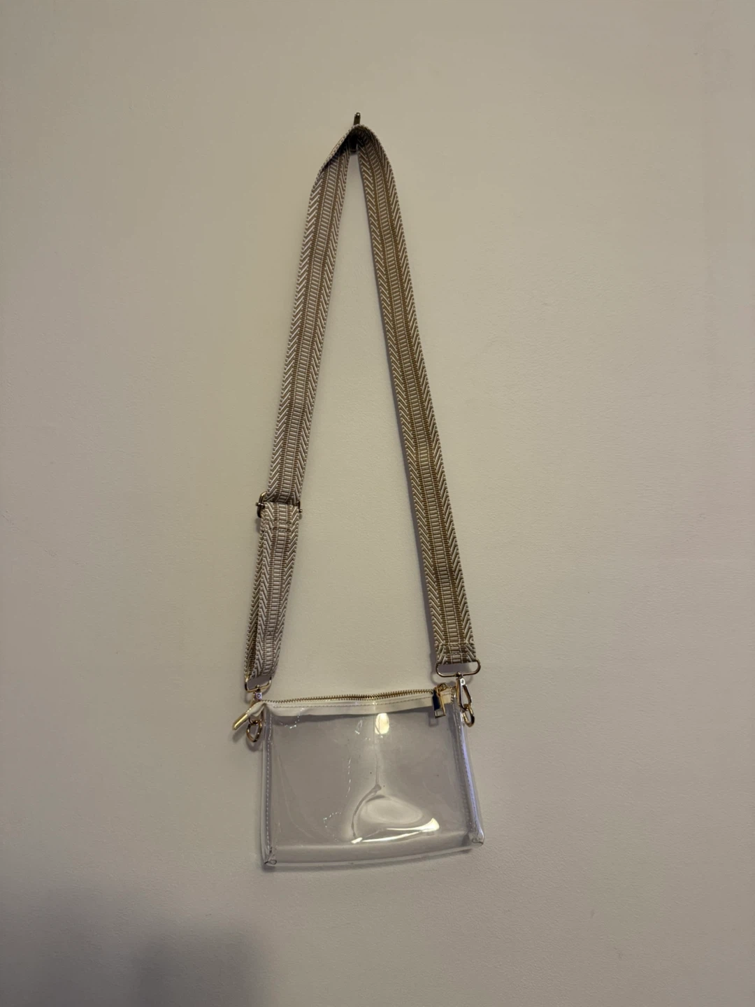 Clear Crossbody Bag with Striped Strap