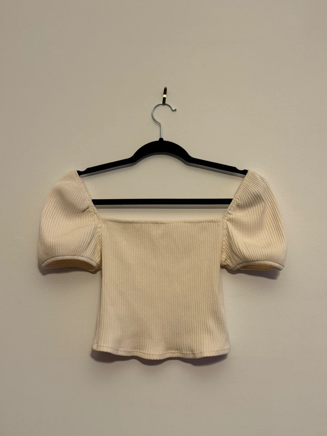 H&M Cream Ribbed Puff Sleeve Top - photo 2