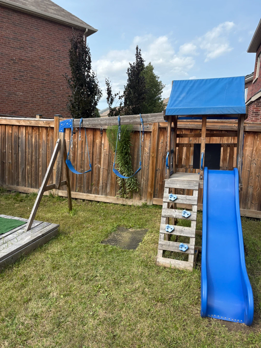 Wooden Swing Set with Slide and Playhouse